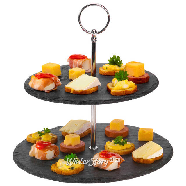 Этажерка двухуровневая для сервировки закусок 25 см, сланец Koopman