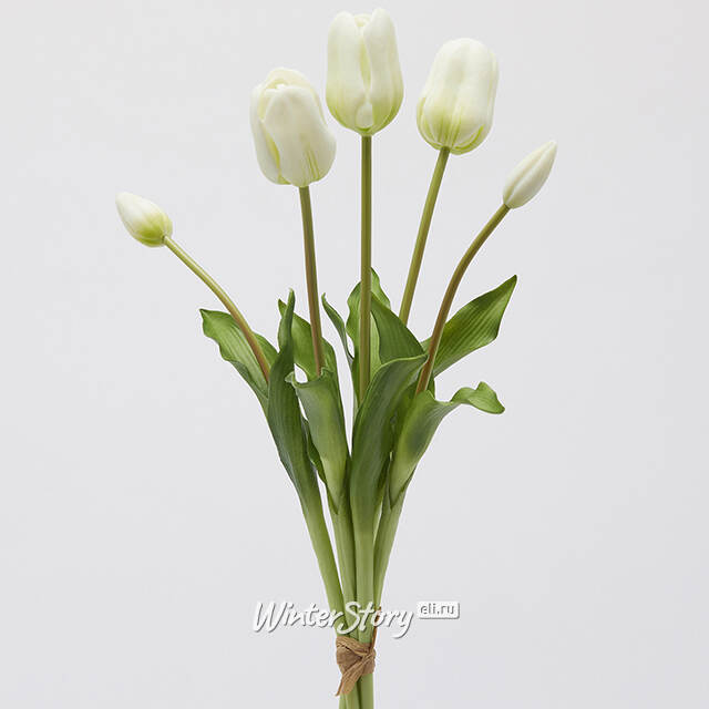 Силиконовые тюльпаны Белый Принц 5 шт, 48 см EDG
