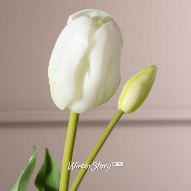 Силиконовые тюльпаны Белый Принц 5 шт, 48 см EDG