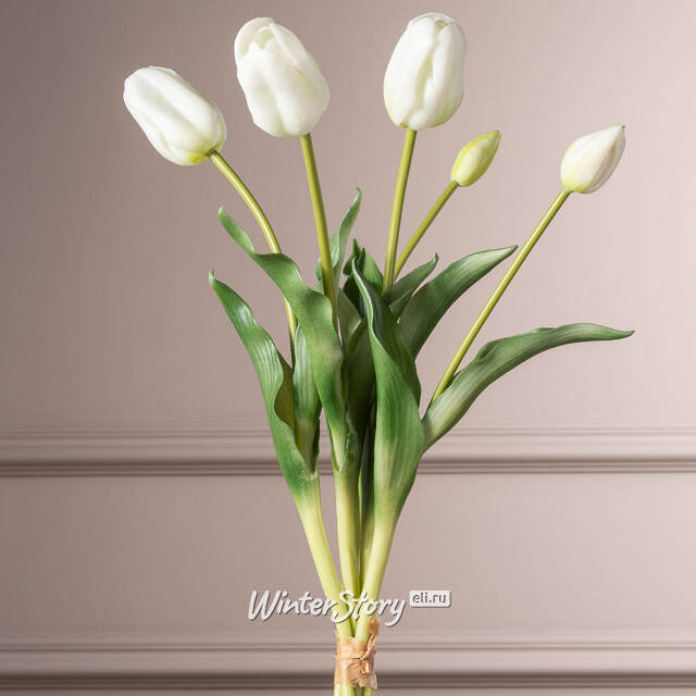 Силиконовые тюльпаны Белый Принц 5 шт, 48 см EDG