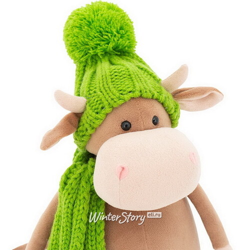 Мягкая игрушка Бычок Яшка 20 см в зеленом шарфике и шапочке Orange Toys