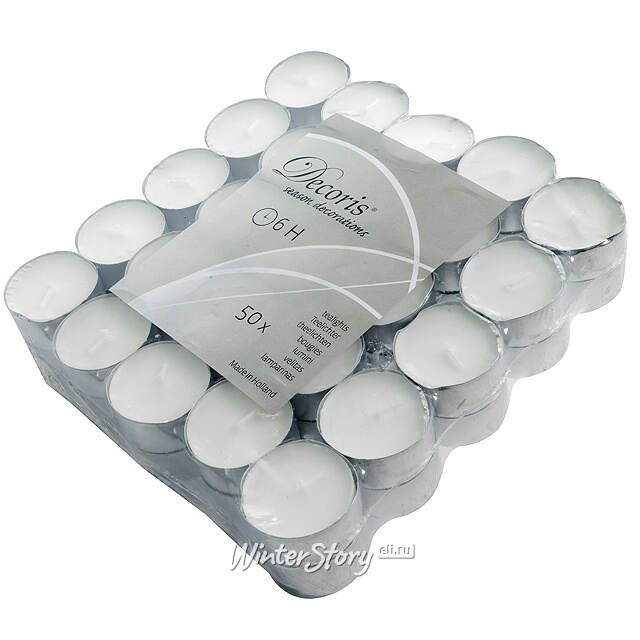 Чайные свечи 50 шт белые, 4*1.5 см, 6 часов Kaemingk