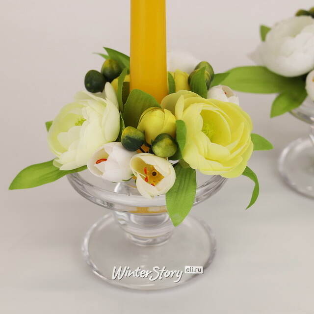 Венок для свечи Ранункулюс 12 см лимонный EDG