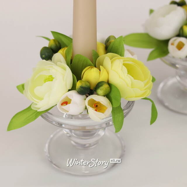 Венок для свечи Ранункулюс 12 см лимонный EDG