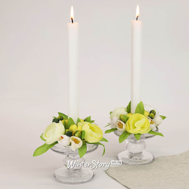 Венок для свечи Ранункулюс 12 см лимонный EDG