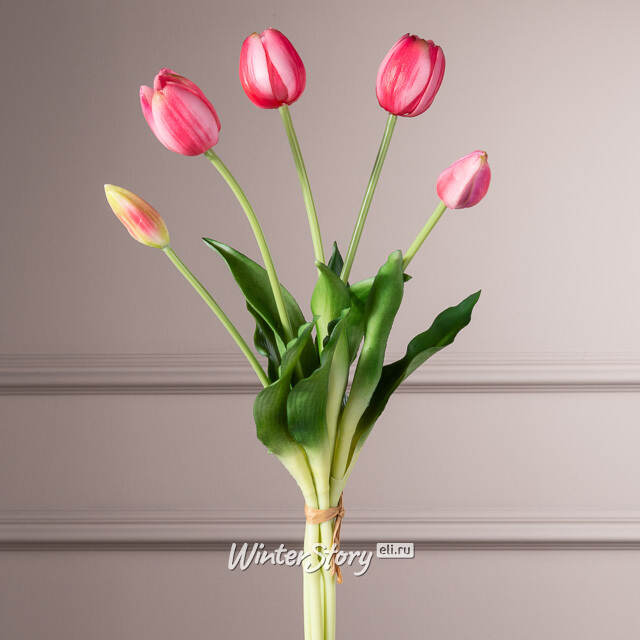 Силиконовые тюльпаны Верналис 5 шт, 40 см розовые EDG