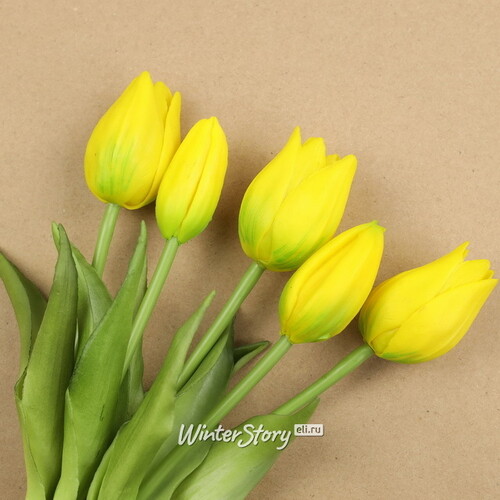 Силиконовые цветы Тюльпаны Parateo 5 шт, 26 см желтые EDG