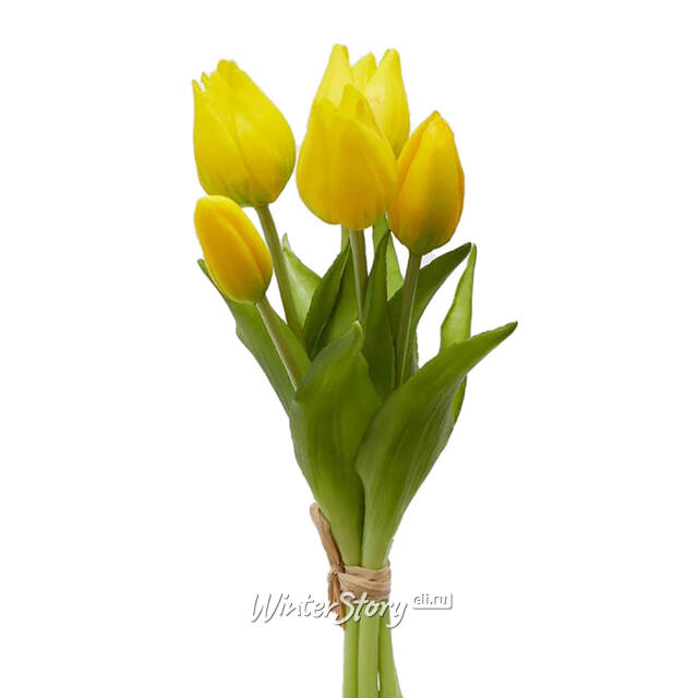 Силиконовые цветы Тюльпаны Паратео 5 шт, 26 см желтые EDG