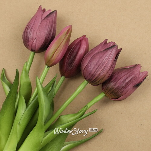 Силиконовые цветы Тюльпаны Parateo 5 шт, 26 см фиолетовые EDG