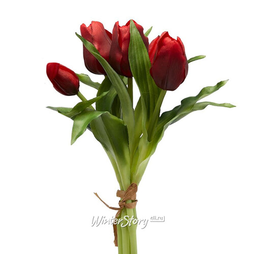 Силиконовые цветы Тюльпаны Piccola Ragazza 5 шт, 28 см темно-красные EDG