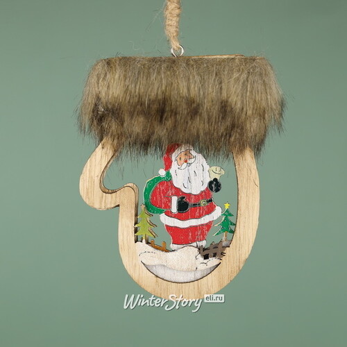 Деревянная елочная игрушка Волшебная Рукавичка - Санта 10 см, подвеска Breitner