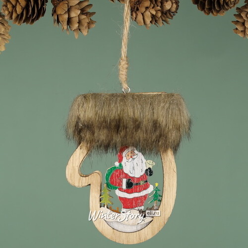 Деревянная елочная игрушка Волшебная Рукавичка - Санта 10 см, подвеска Breitner