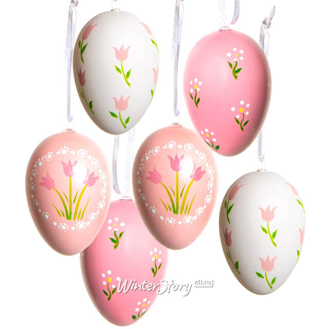 Пасхальные подвески Яйца - Flower Pink 6 см, 6 шт Breitner