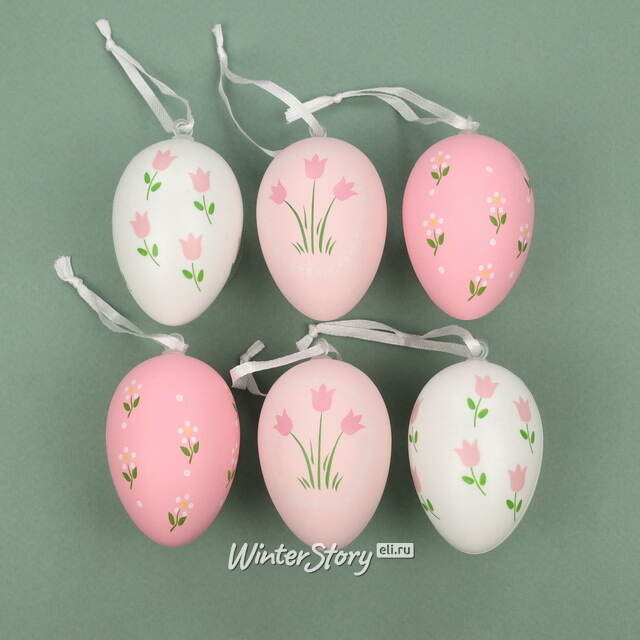 Пасхальные подвески Яйца - Flower Pink 6 см, 6 шт Breitner