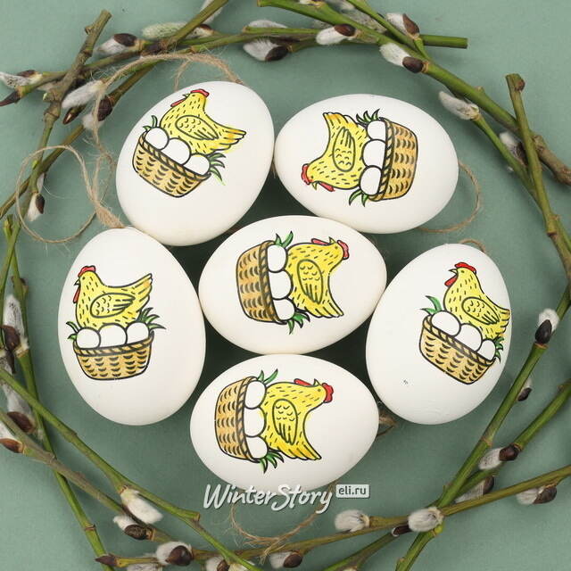 Пасхальные подвески Яйца - Курочки 6 см, 6 шт, натуральные Breitner