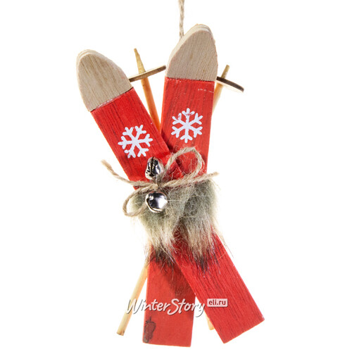 Деревянная елочная игрушка Лыжи с бубенцами 13 см, подвеска Breitner