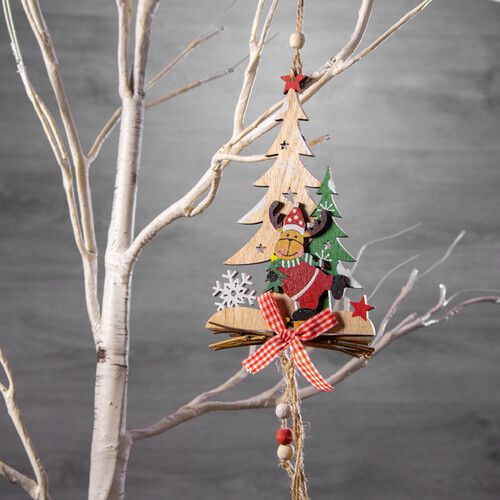 Декоративное деревянное украшение Ёлочка с оленями - Кантри 43 см, подвеска Breitner