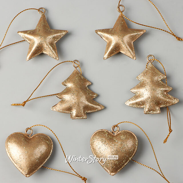 Набор елочных игрушек Золотое Рождество 5 см, 6 шт, подвеска Breitner
