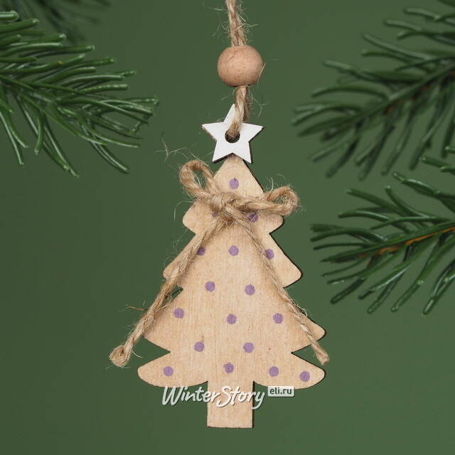 Деревянная елочная игрушка Елочка Вуди 7 см бежевая, подвеска Breitner