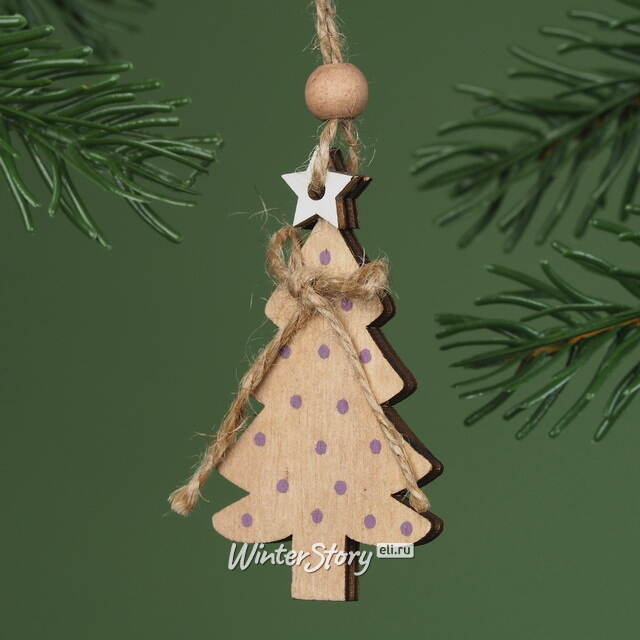 Деревянная елочная игрушка Елочка Вуди 7 см бежевая, подвеска Breitner
