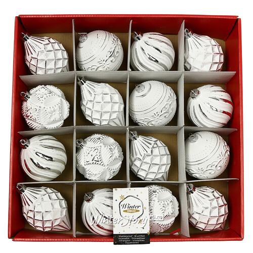 Набор пластиковых шаров Winter Candy: White silver 8 см, 16 шт Winter Deco
