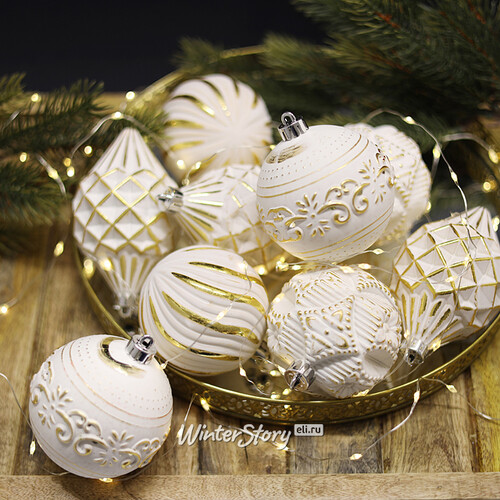 Набор пластиковых шаров Winter Candy: White gold 8 см, 16 шт Winter Deco