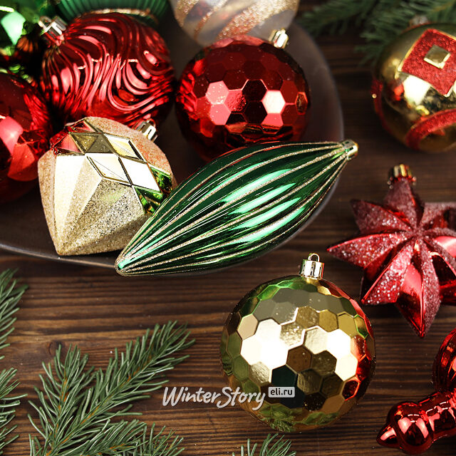 Набор елочных игрушек Midnight Miracle 8-15 см, 14 шт, красный с зеленым, пластик Winter Deco