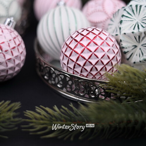 Набор пластиковых шаров Divine 6-8 см, 24 шт, белый с розовым Winter Deco