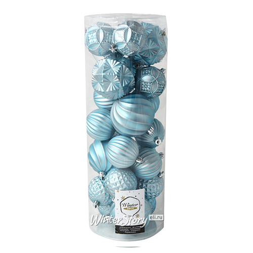 Набор пластиковых шаров Divine 6-8 см, 24 шт, голубой Winter Deco