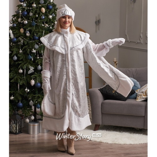 Взрослый новогодний костюм Снегурочка Боярская, 44-48 размер, серебряный Бока С