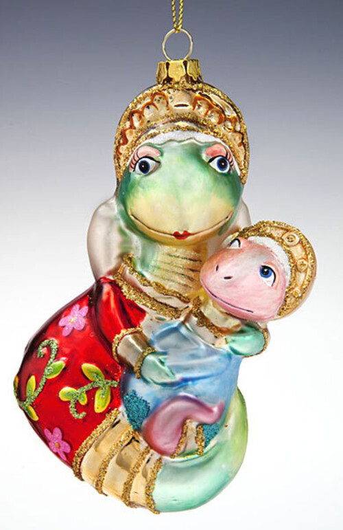 Елочная игрушка Змея с Детенышем в Русском Костюме 12.5 см, стекло, подвеска Holiday Classics
