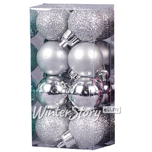 Набор пластиковых шаров 2.5 см серебряных, 16 шт, mix Holiday Classics