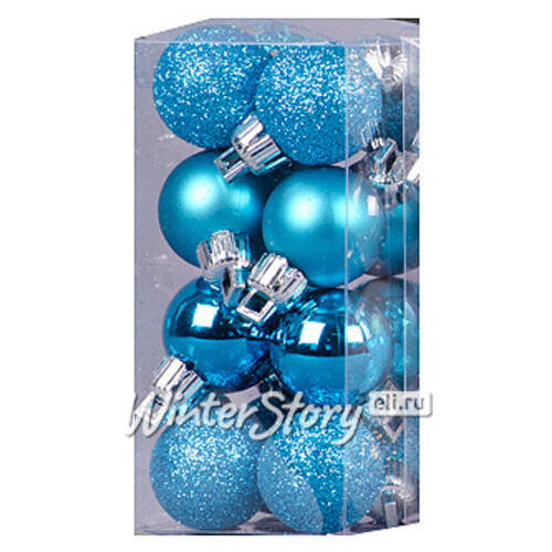 Набор пластиковых шаров 2.5 см бирюзовых, 16 шт, mix Holiday Classics