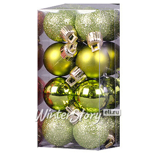 Набор пластиковых шаров 2.5 см оливковых, 16 шт, mix Holiday Classics