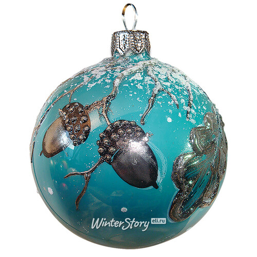 Стеклянный елочный шар Зеркальный лес - Желуди 9 см Фабрика Ариель