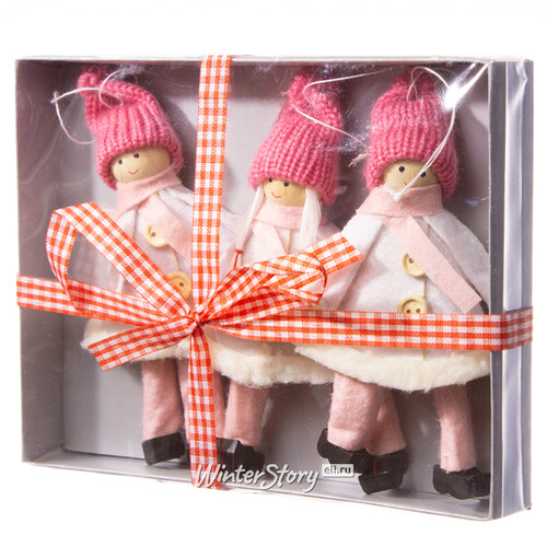 Елочная игрушка Девочка-Припевочка в розовом 13 см, 3 шт, подвеска Hogewoning
