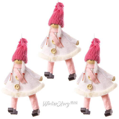 Елочная игрушка Девочка-Припевочка в розовом 13 см, 3 шт, подвеска Hogewoning