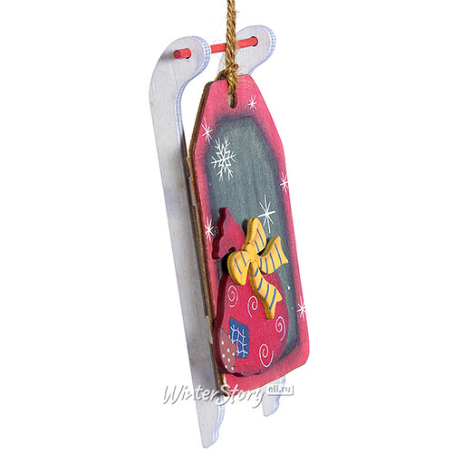 Деревянная елочная игрушка Новогодние Санки с Подарками 13 см, подвеска Lang