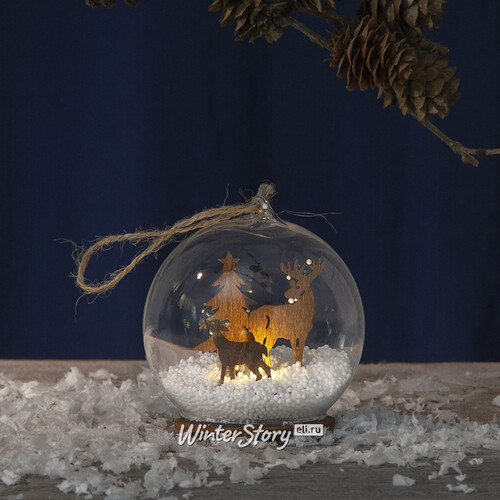 Светящийся шар с композицией Снежный Пейзаж 8 см коричневый, на батарейках Star Trading