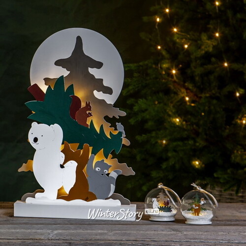 Светящийся шар с композицией Forest Friends: Лиса Джоан 9 см, на батарейках, стекло Star Trading