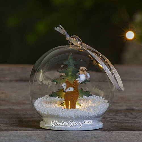 Светящийся шар с композицией Forest Friends: Лиса Джоан 9 см, на батарейках, стекло Star Trading