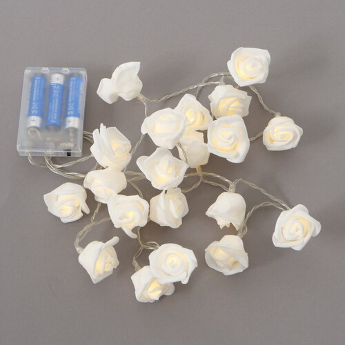 Светодиодная гирлянда на батарейках Чайные Розы 1.9 м, 20 теплых белых ламп, прозрачный ПВХ, IP20 Boltze
