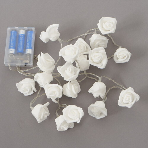 Светодиодная гирлянда на батарейках Чайные Розы 1.9 м, 20 теплых белых ламп, прозрачный ПВХ, IP20 Boltze