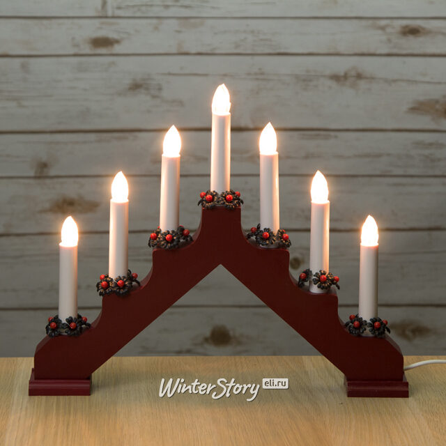 Светильник-горка Адам 37*32 см бордовый, 7 электрических свечей Star Trading