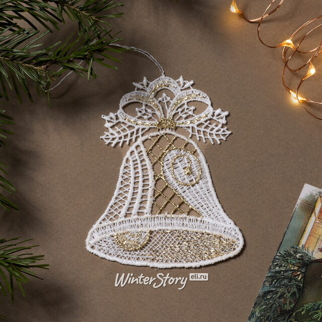 Кружевная елочная игрушка Колокольчик - Golden Lace 9 см Vogel