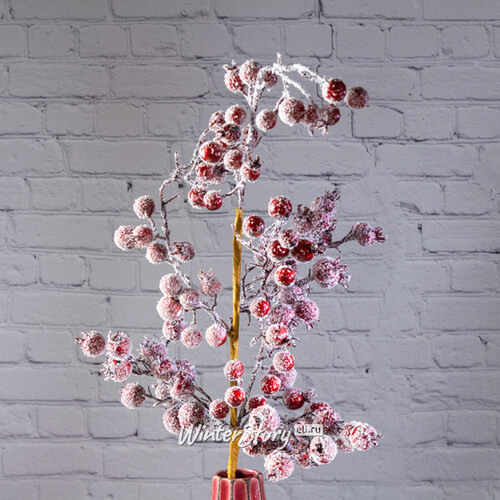 Ветка Ягодное Изобилие 64 см с красными заснеженными ягодами Edelman