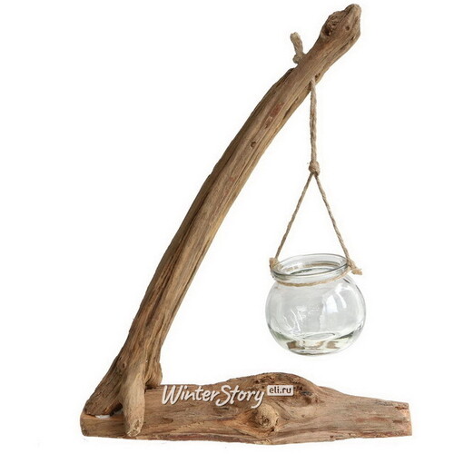 Маленькая ваза Вермунд 32 см на деревянной подставке, стекло Ideas4Seasons