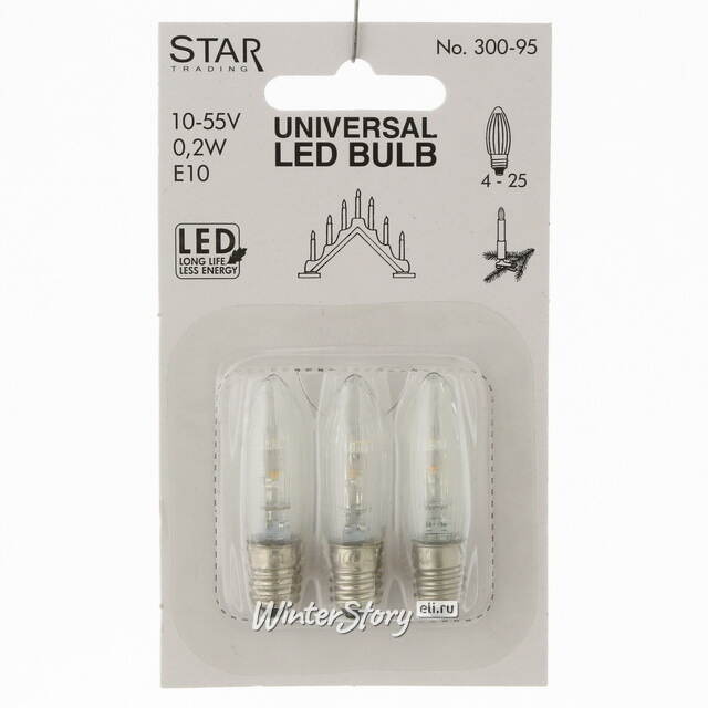 Универсальная запасная светодиодная лампа Е10 прозрачная, 3 шт Star Trading