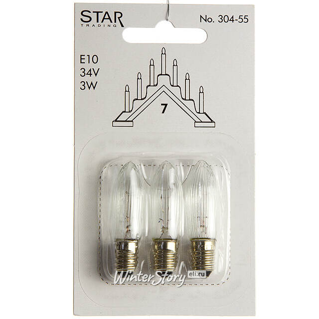 Лампа запасная для электрических подсвечников Е10 рифленая, 3 шт Star Trading