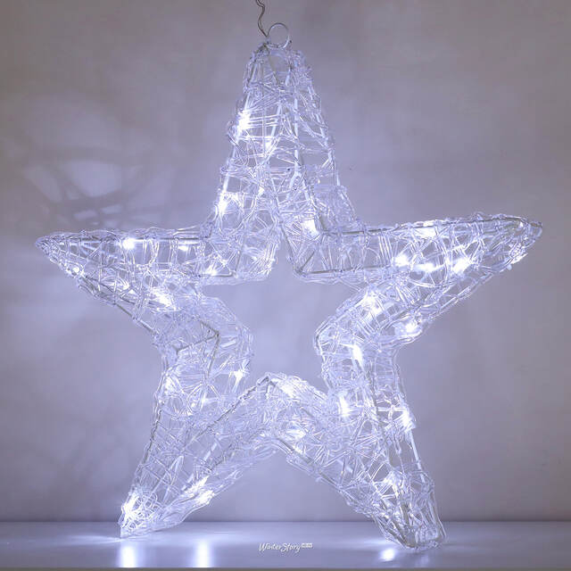 Cветодиодная звезда Селестия 50*7 см, 40 холодных белых LED ламп, на батарейках, IP44 Winter Deco